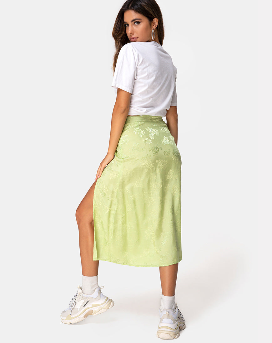 Image of Saika Midi Skirt in Satin Rose Lime