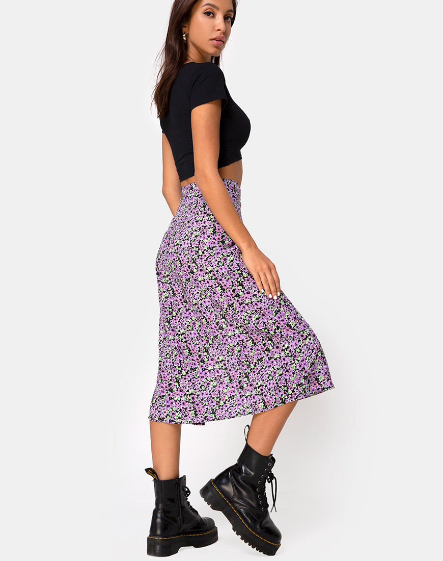 Lilac Floral Midi Skirt | Saika – motelrocks.com