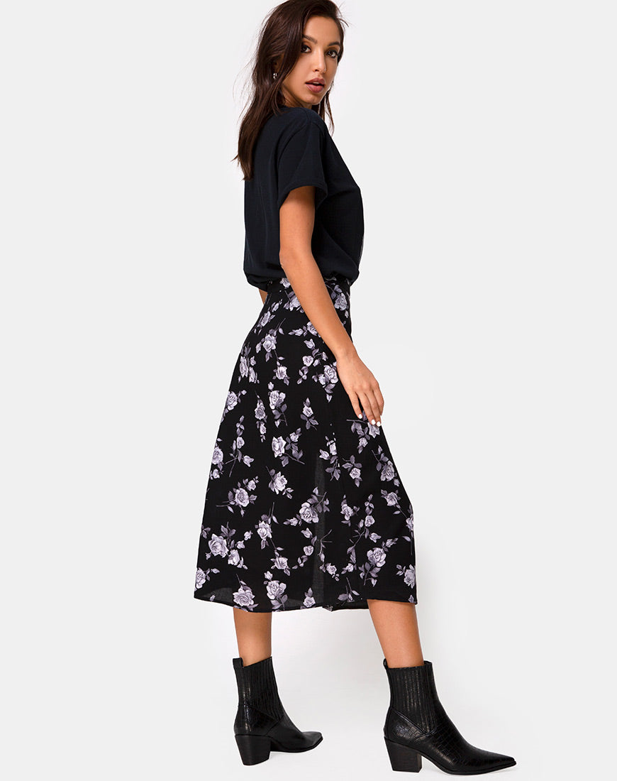 Image of Saika Midi Skirt in White Rose Black