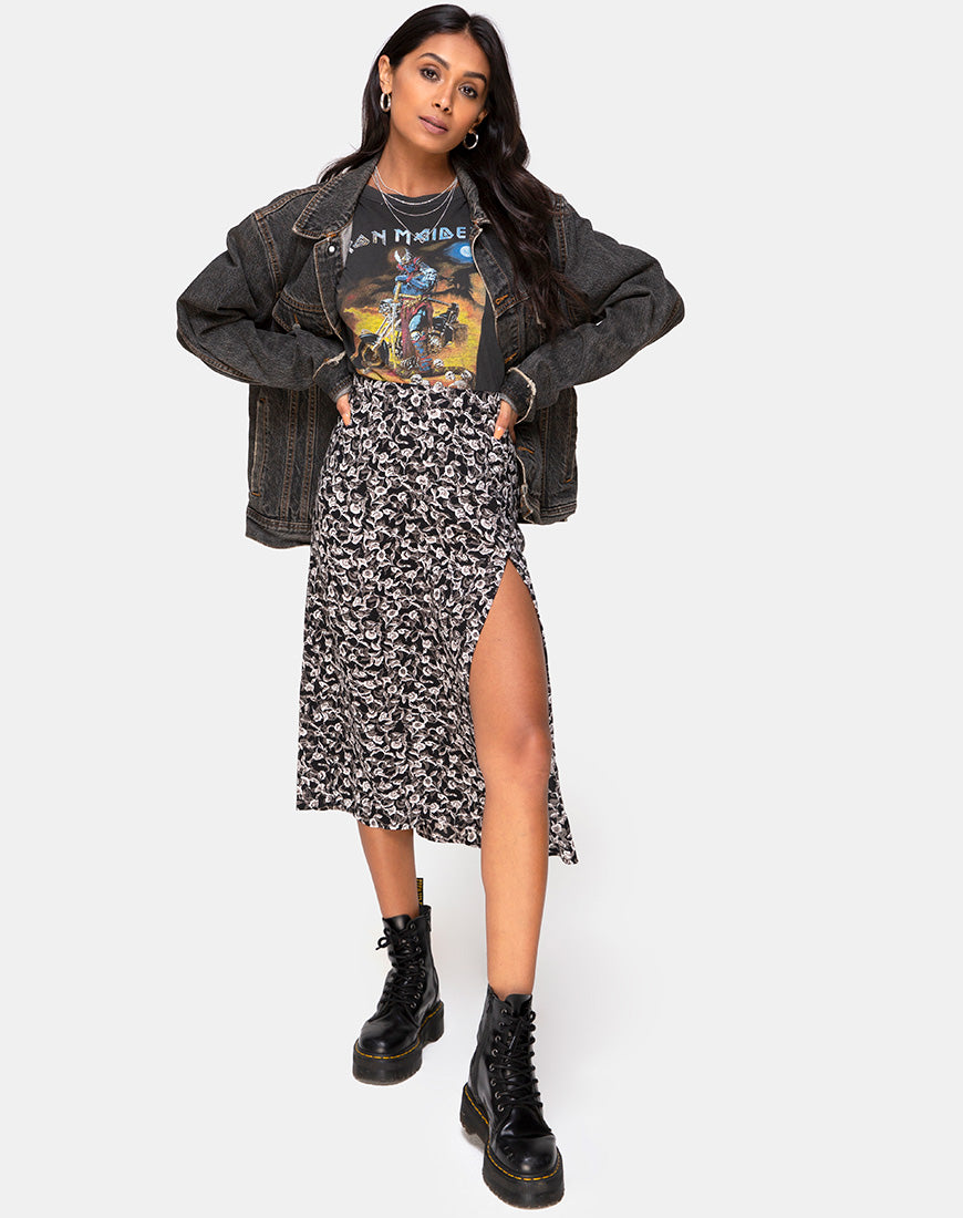 Image of Saika Midi Skirt in Wild Tulip Black