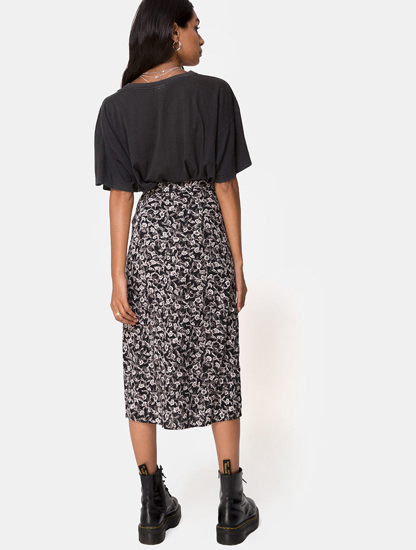 Black Floral Midi Skirt | Saika – motelrocks.com