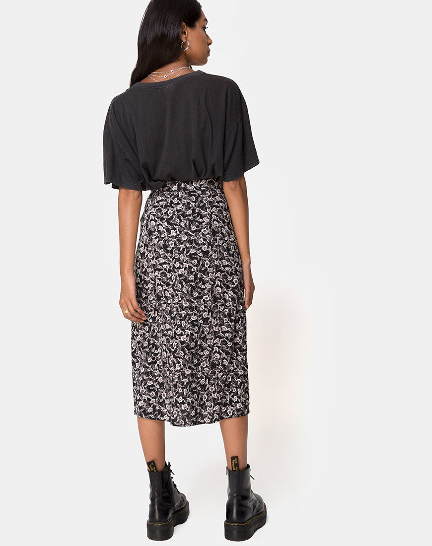 Image of Saika Midi Skirt in Wild Tulip Black