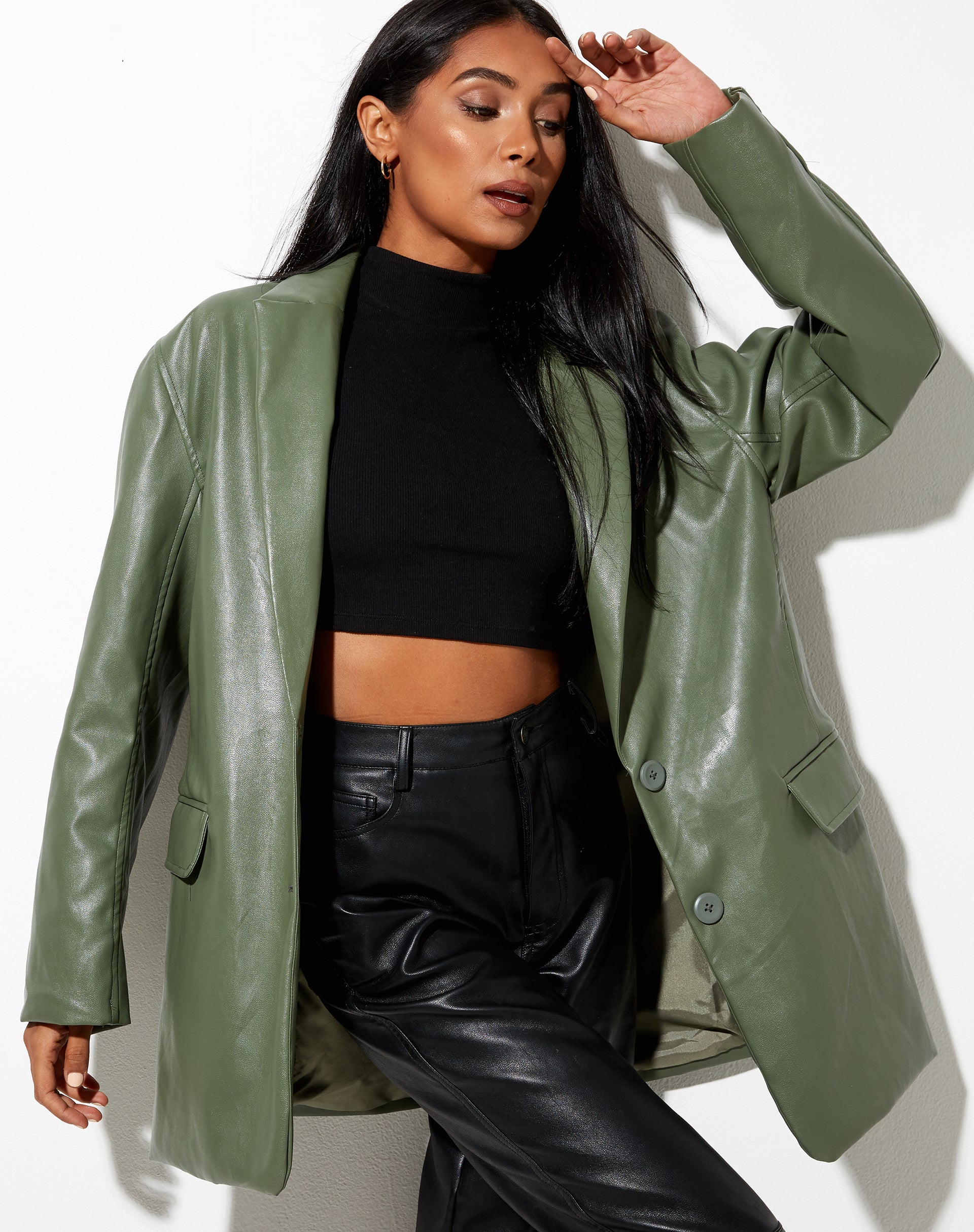 Green leather blazer outlet