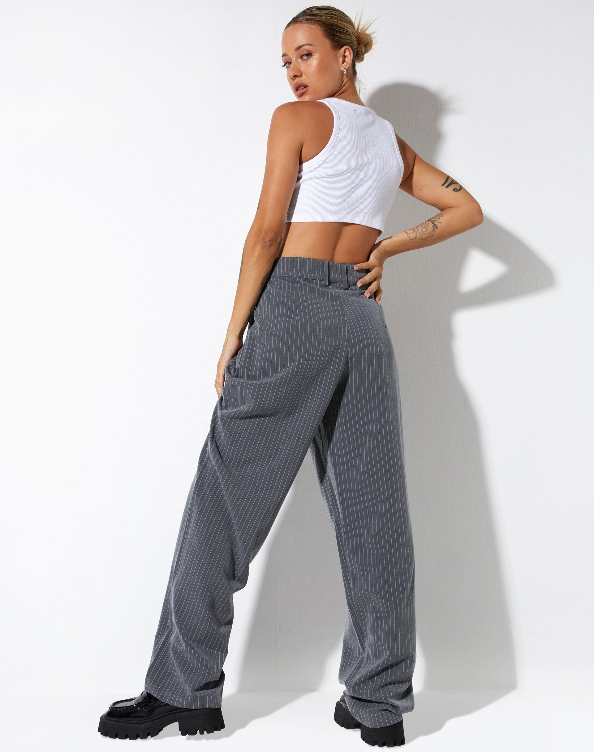 Wide Leg Grey Pinstripe Tailored Trouser | Sakila – motelrocks.com