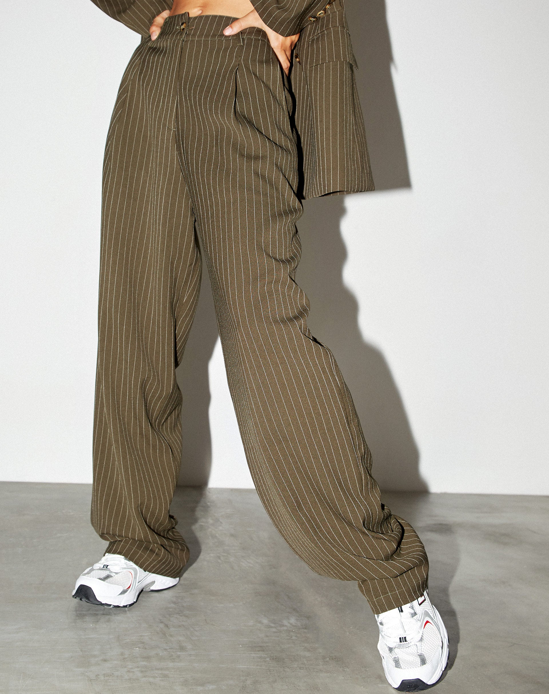 Khaki Pinstripe Wide Leg Trousers | Sakila – motelrocks.com