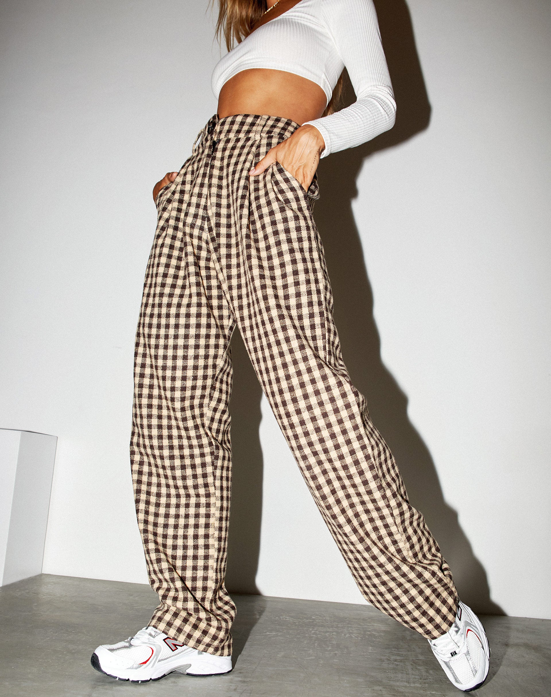 Image of Sakila Trouser in Gingham Tan and Black