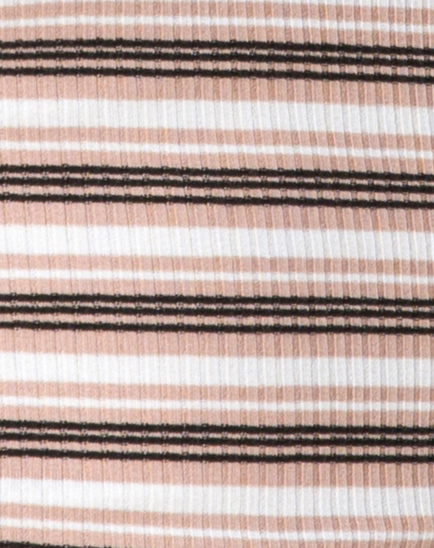 Image of Saleh Bodycon Dress in Rib Stripe Cream Black and Tan