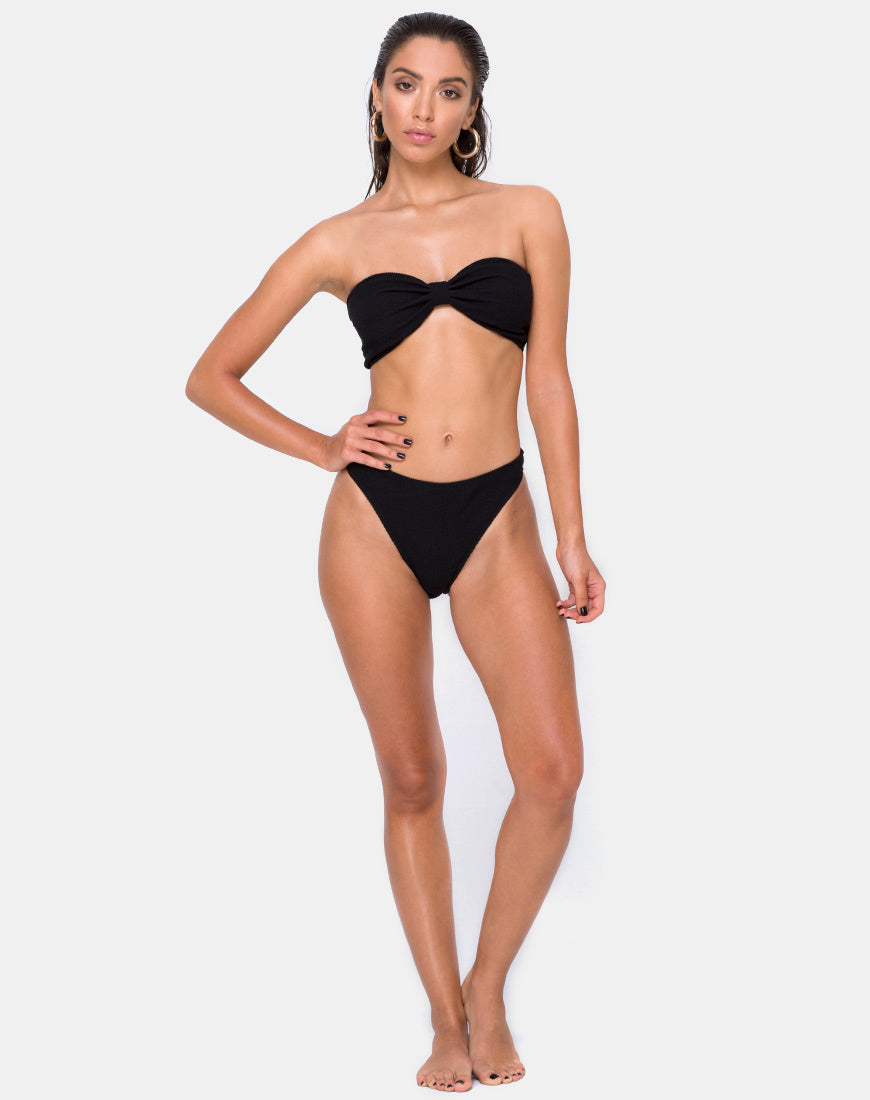 Samara Bikini Bottom in Crinkle Rib Black