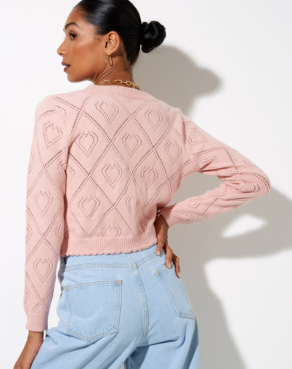 Samo Cardigan in Diamond and Heart Pink