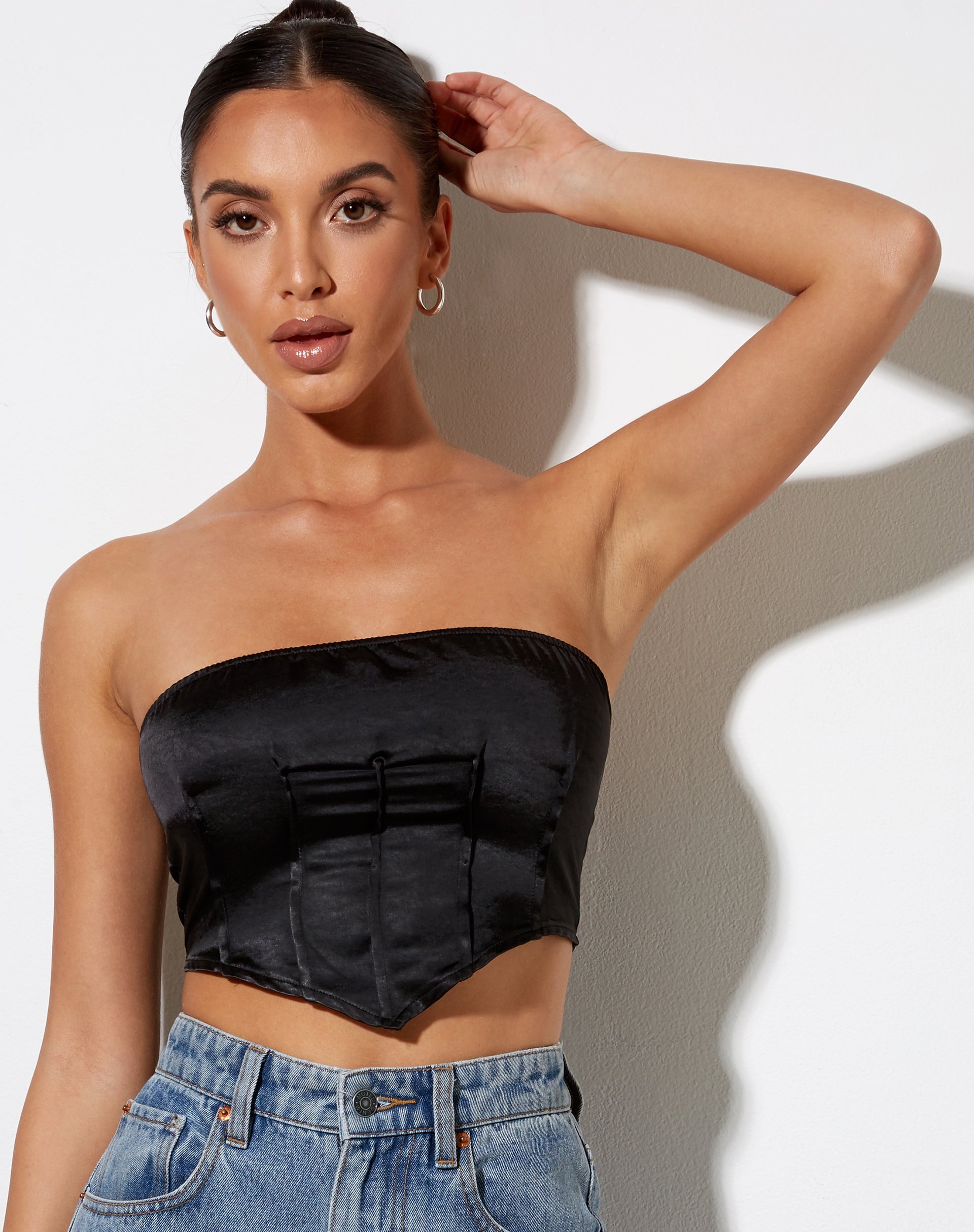 Image of Sanja Bandeau Top in Satin Black