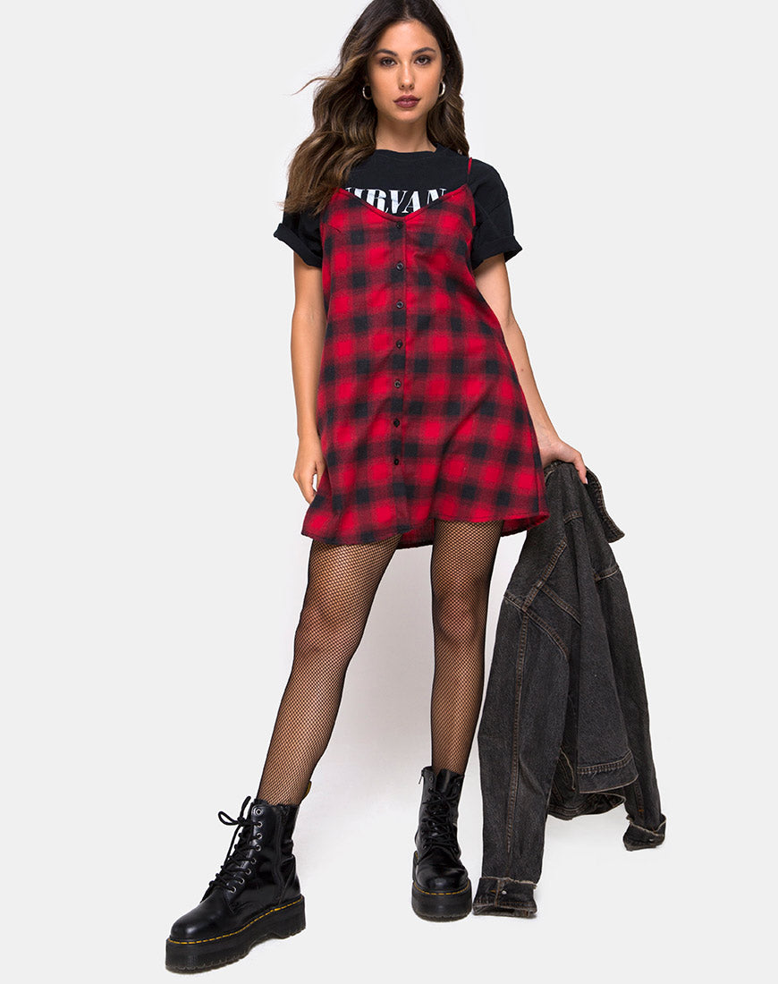 Image of Sanna Slip Dress in Plaid Red Black