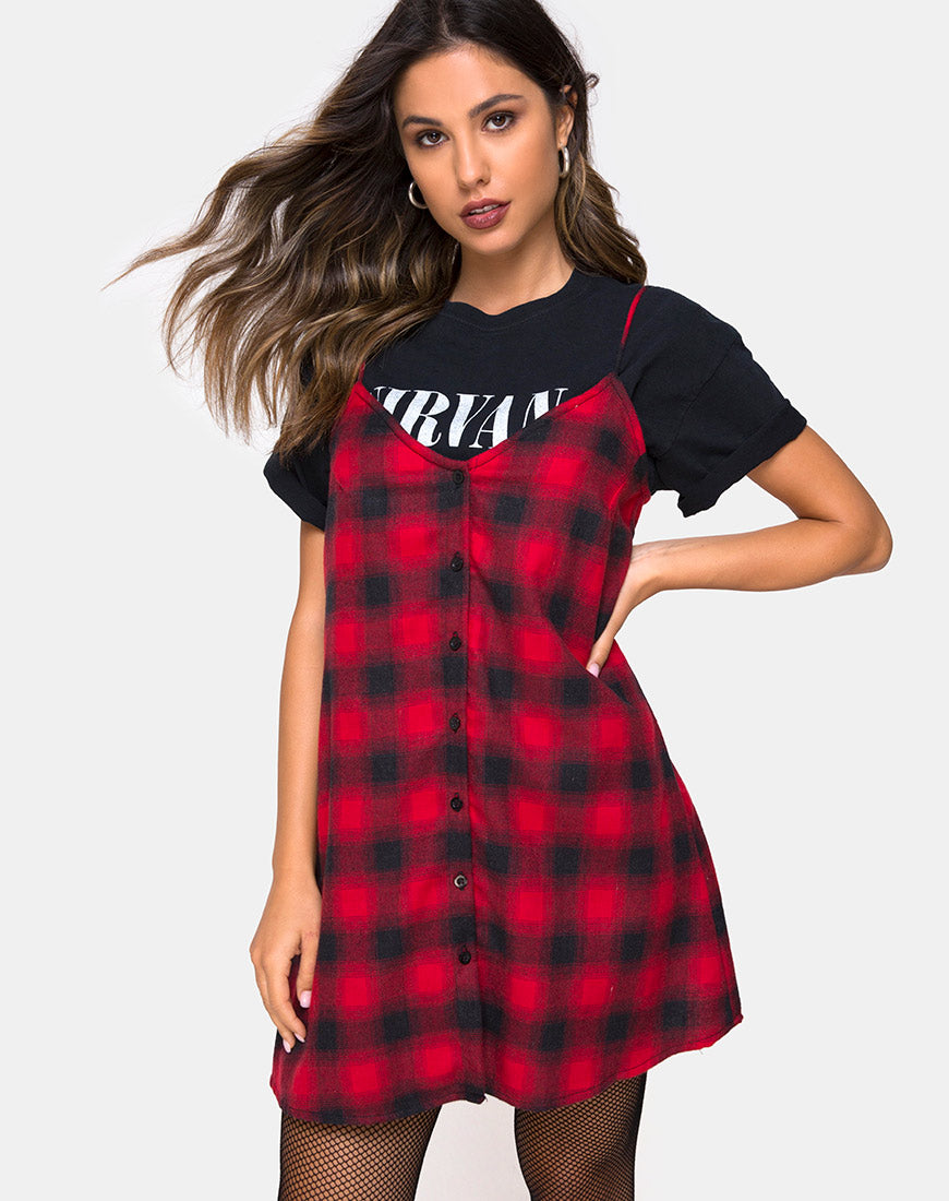 Image of Sanna Slip Dress in Plaid Red Black