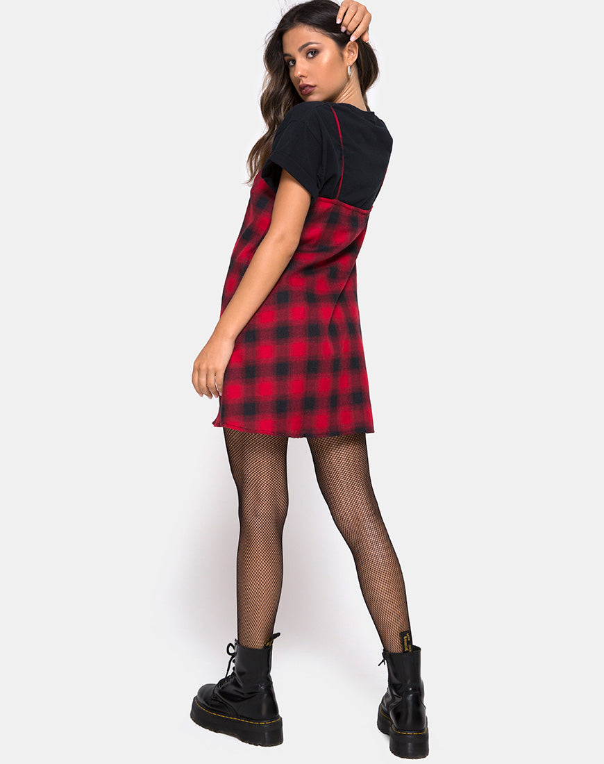 Image of Sanna Slip Dress in Plaid Red Black