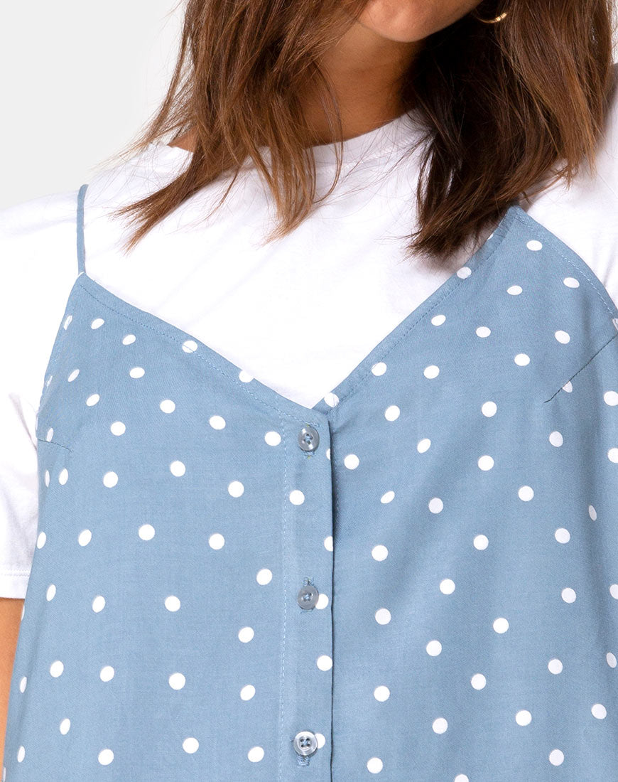 Image of Sanna Slip Dress in Skater Polka Blue