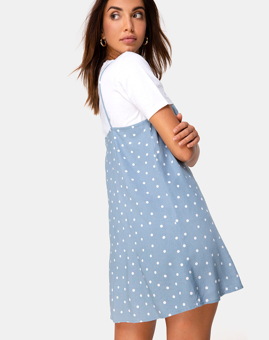 Image of Sanna Slip Dress in Skater Polka Blue