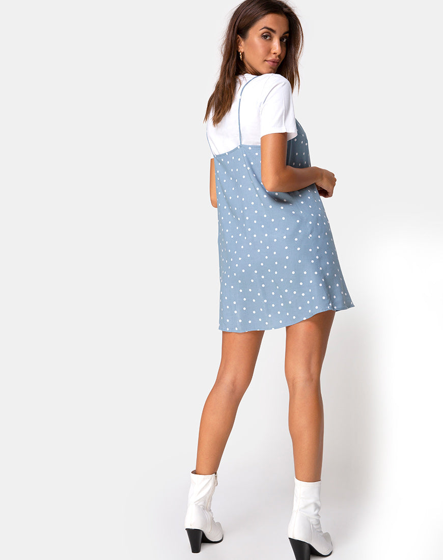 Image of Sanna Slip Dress in Skater Polka Blue
