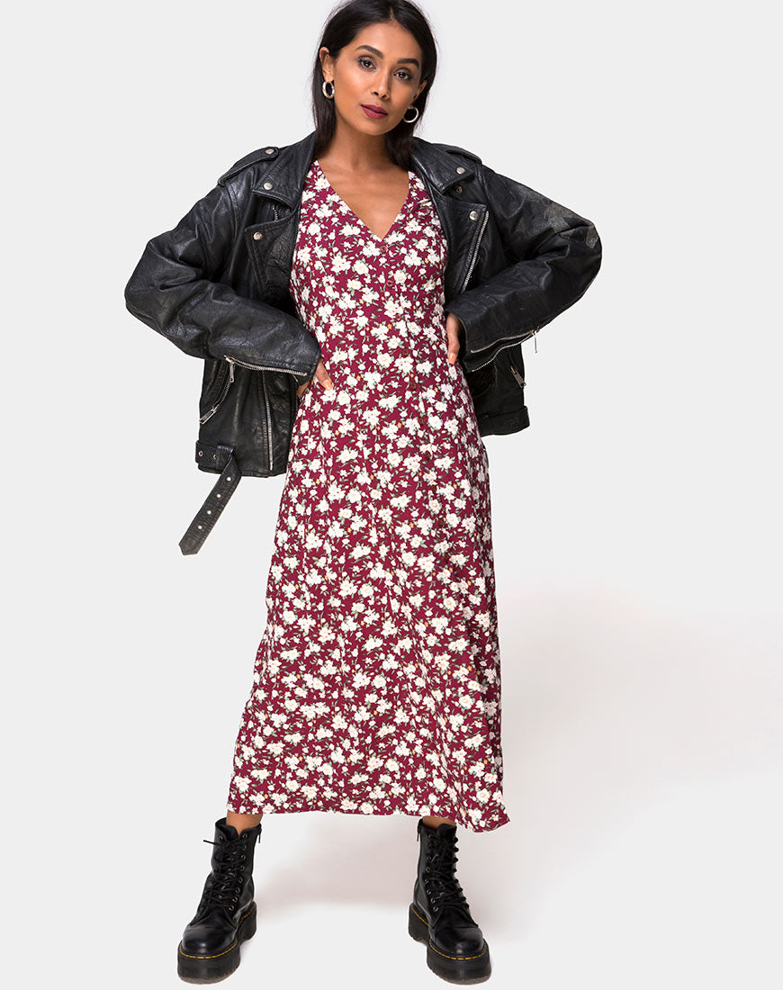 Image of Sanrin Midi Dress in Wild Fleur Maroon