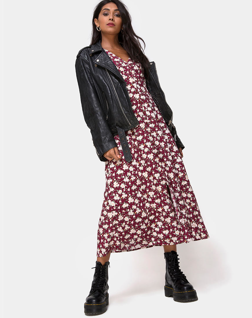 Image of Sanrin Midi Dress in Wild Fleur Maroon