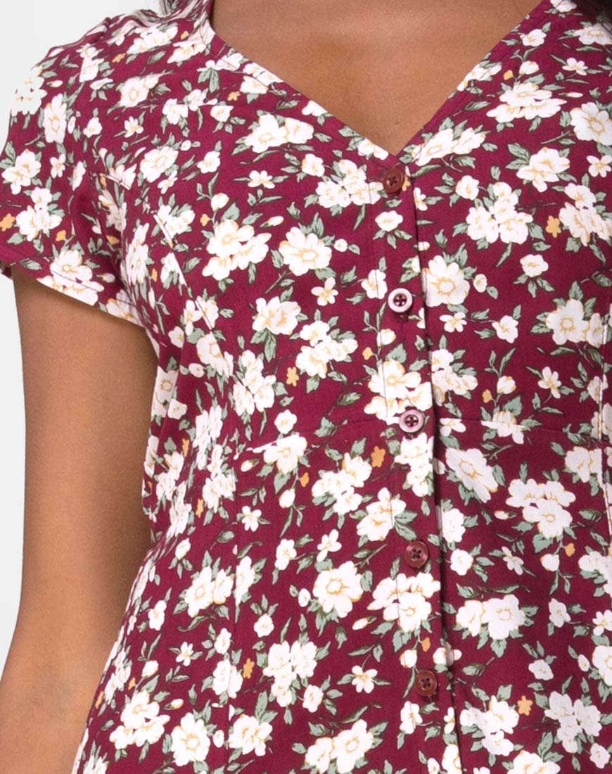 Image of Sanrin Midi Dress in Wild Fleur Maroon