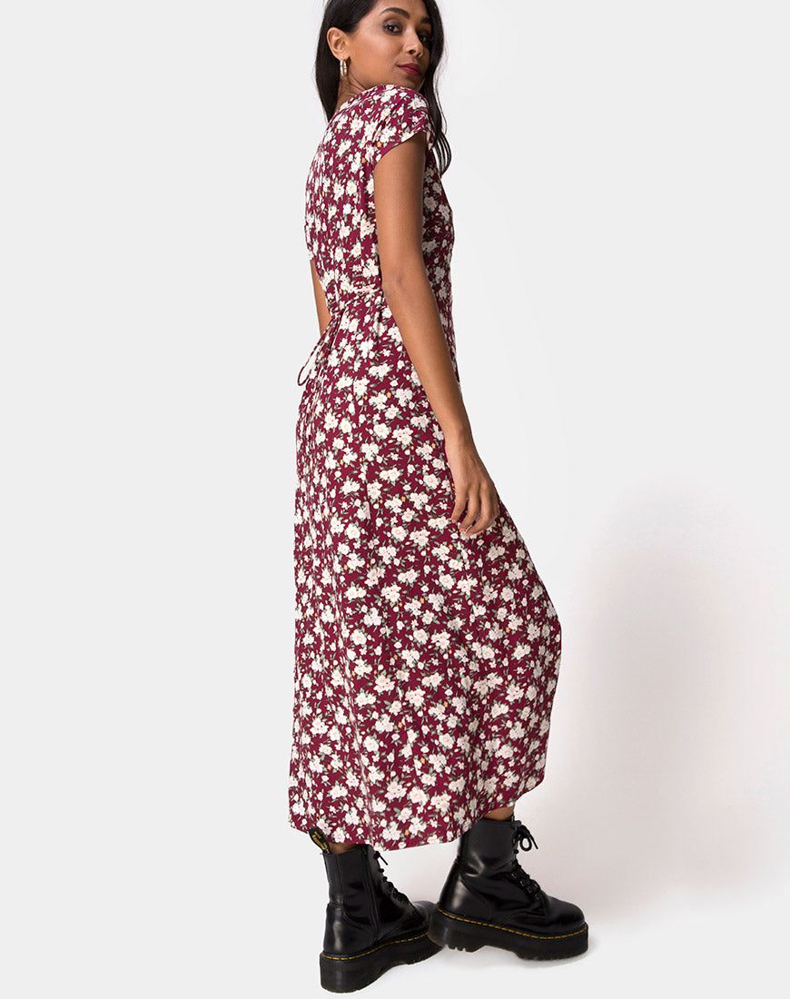 Image of Sanrin Midi Dress in Wild Fleur Maroon