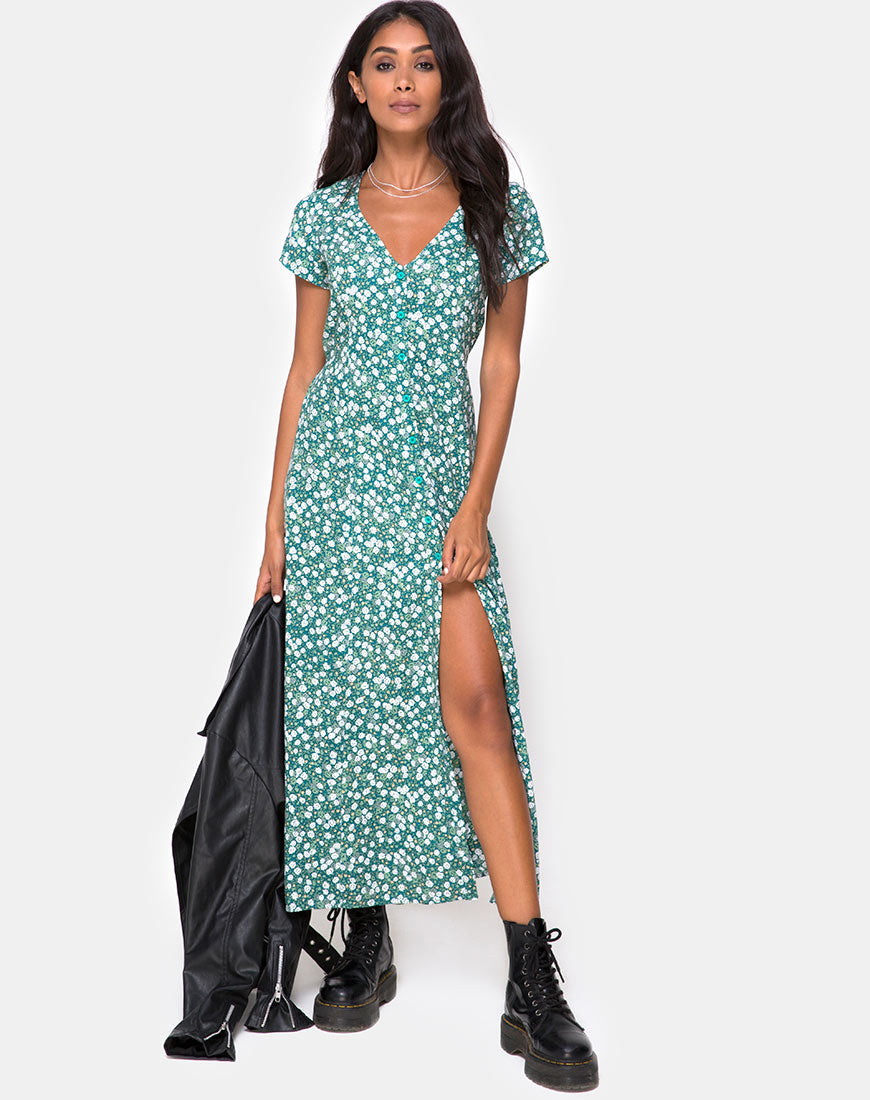 Image of Sanrin Midi Dress in Floral Field Green