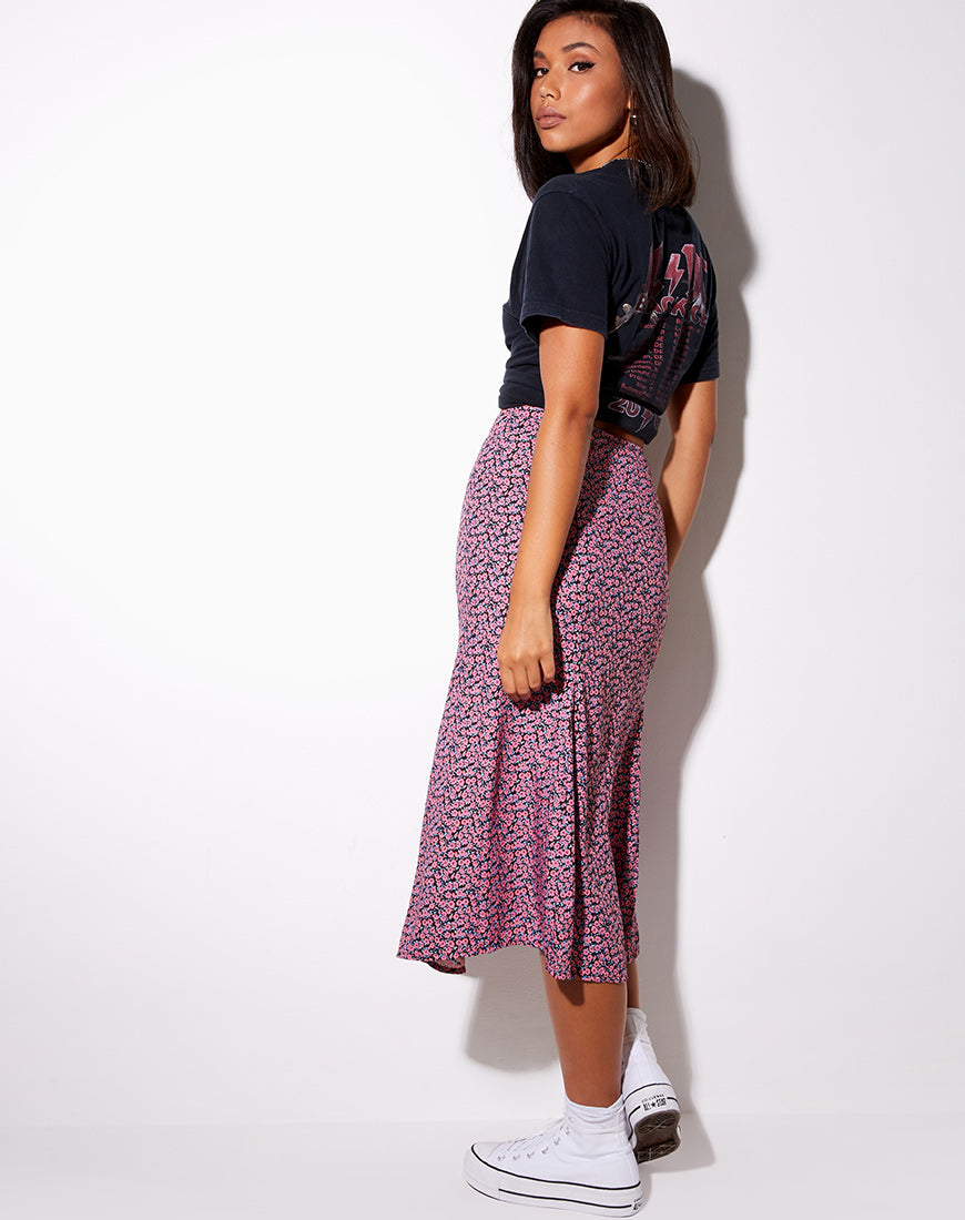 Image of Sanya Midi Skirt in Floral Fun Pink