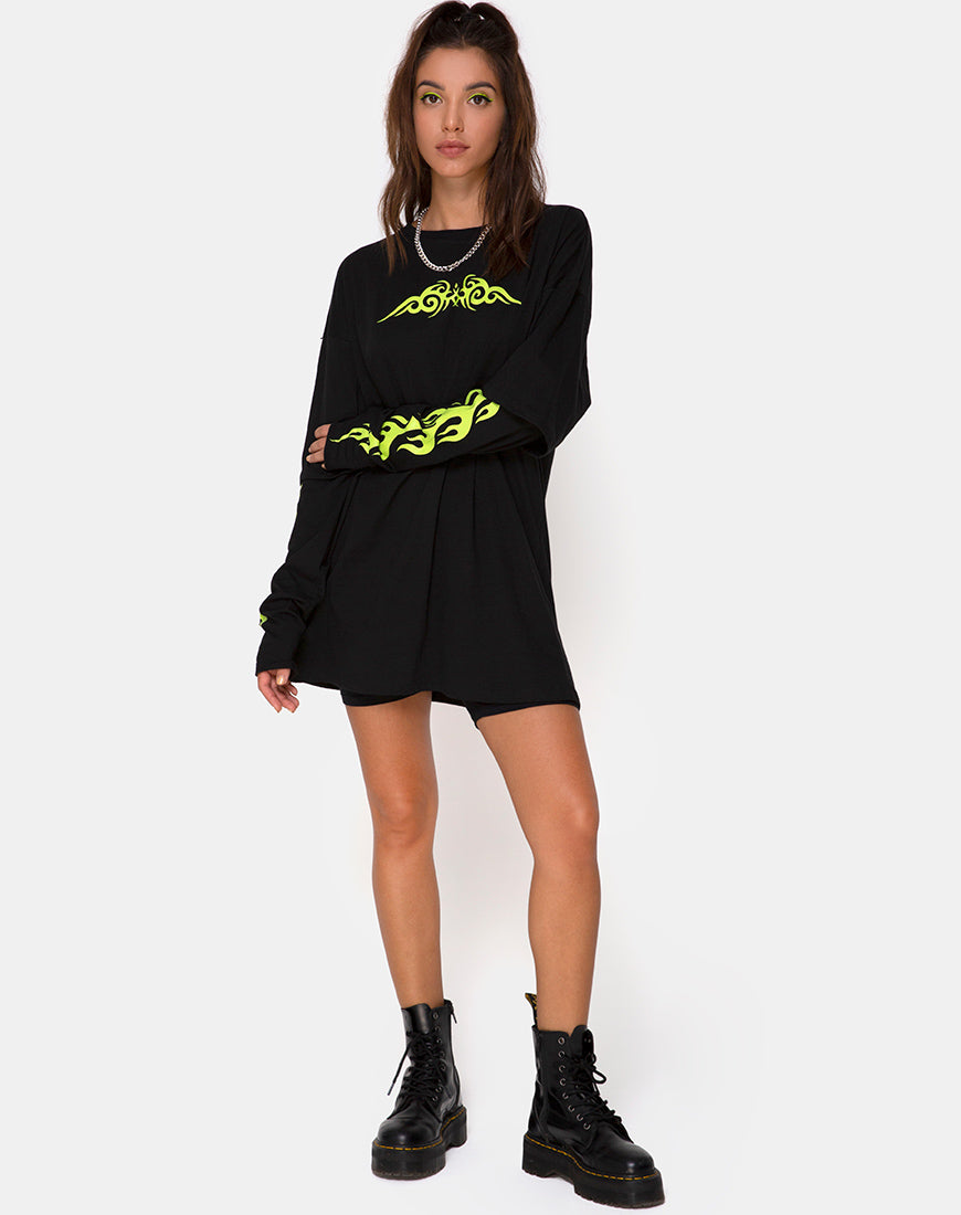 Image of Sashie Jumper Dress in Black with Green Tribal