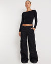 Image of Saul Wide Leg Cargo Trouser in Black with Orange Stitching