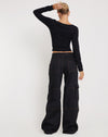 Image of Saul Wide Leg Cargo Trouser in Black with Orange Stitching