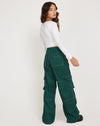 Image of Saul Wide Leg Cargo Trouser in Bottle Green with White Stitching