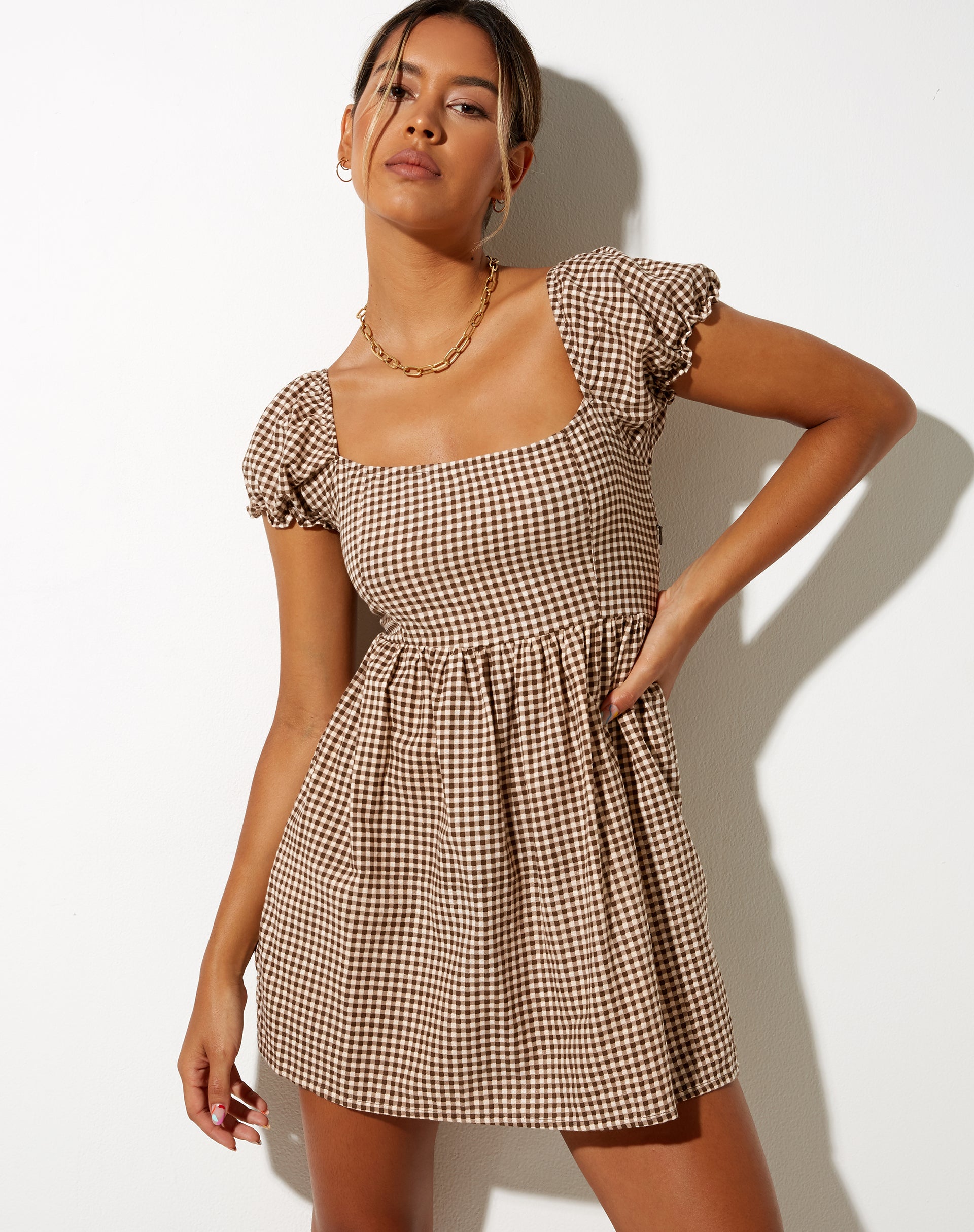 brown skater dresses Chocolate Tie Shoulder Square Neck Skater Dress