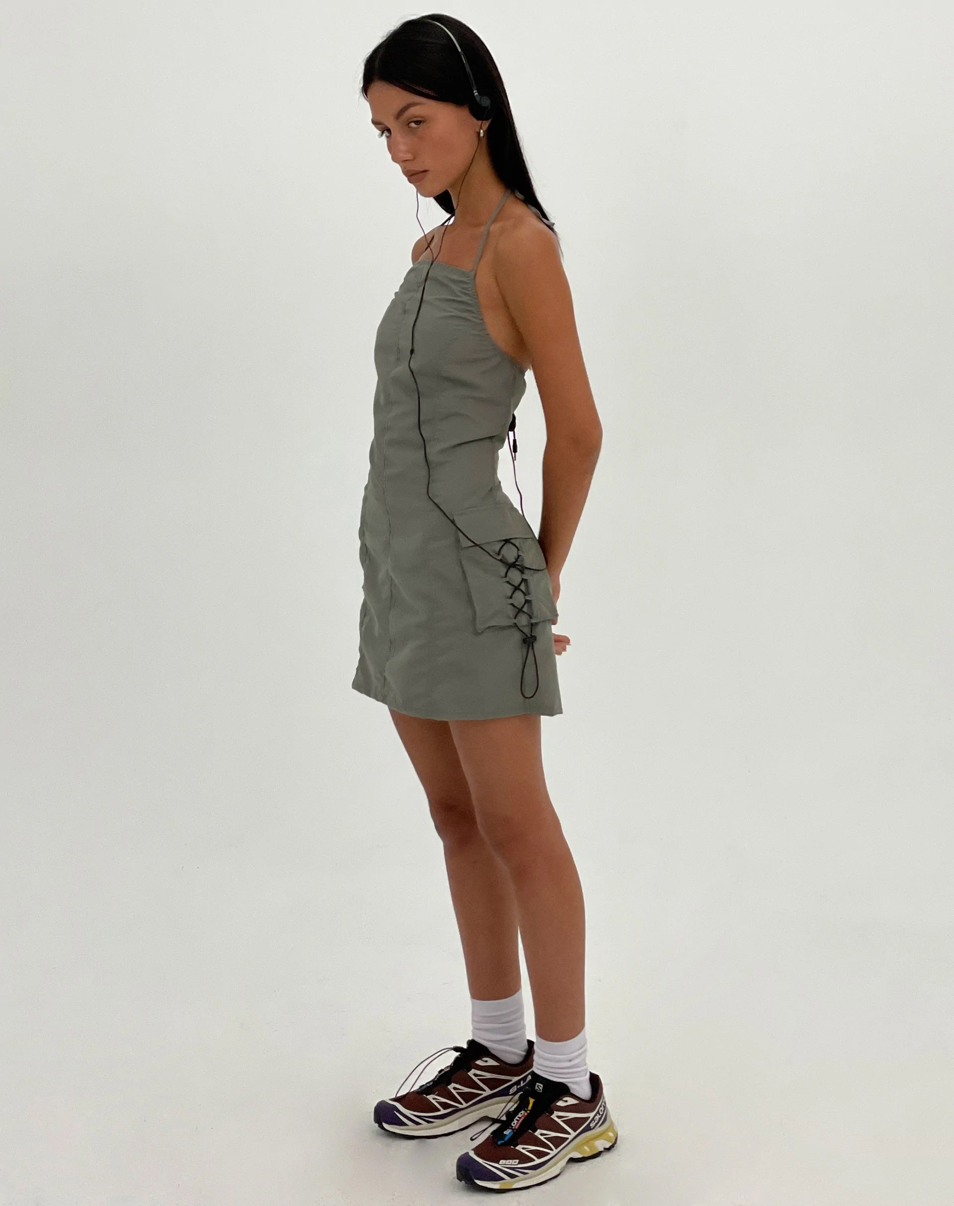 motel rocks grey dress Women's Payoda Bandeau Mini Dress in Dark Grey, XL , Pleated , Zip Up grey