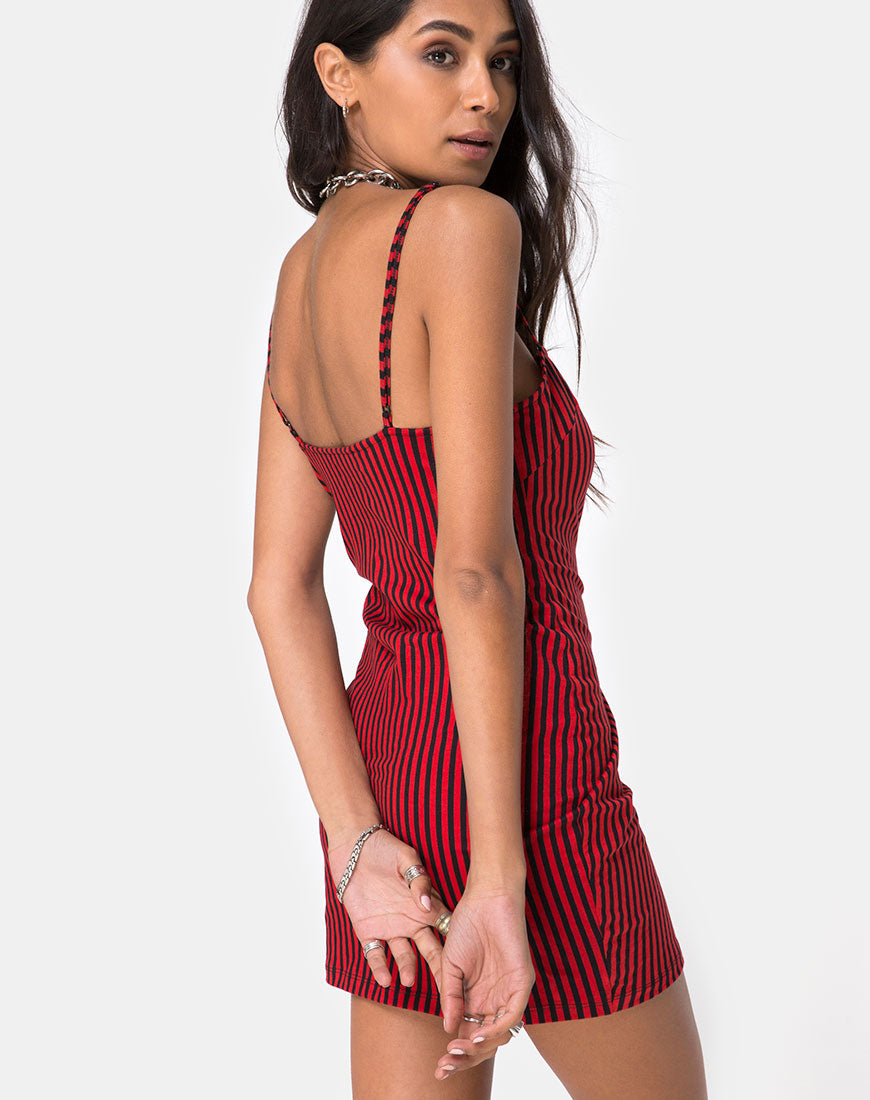Image of Selah Bodycon Dress in Mini Stripe Red and Black