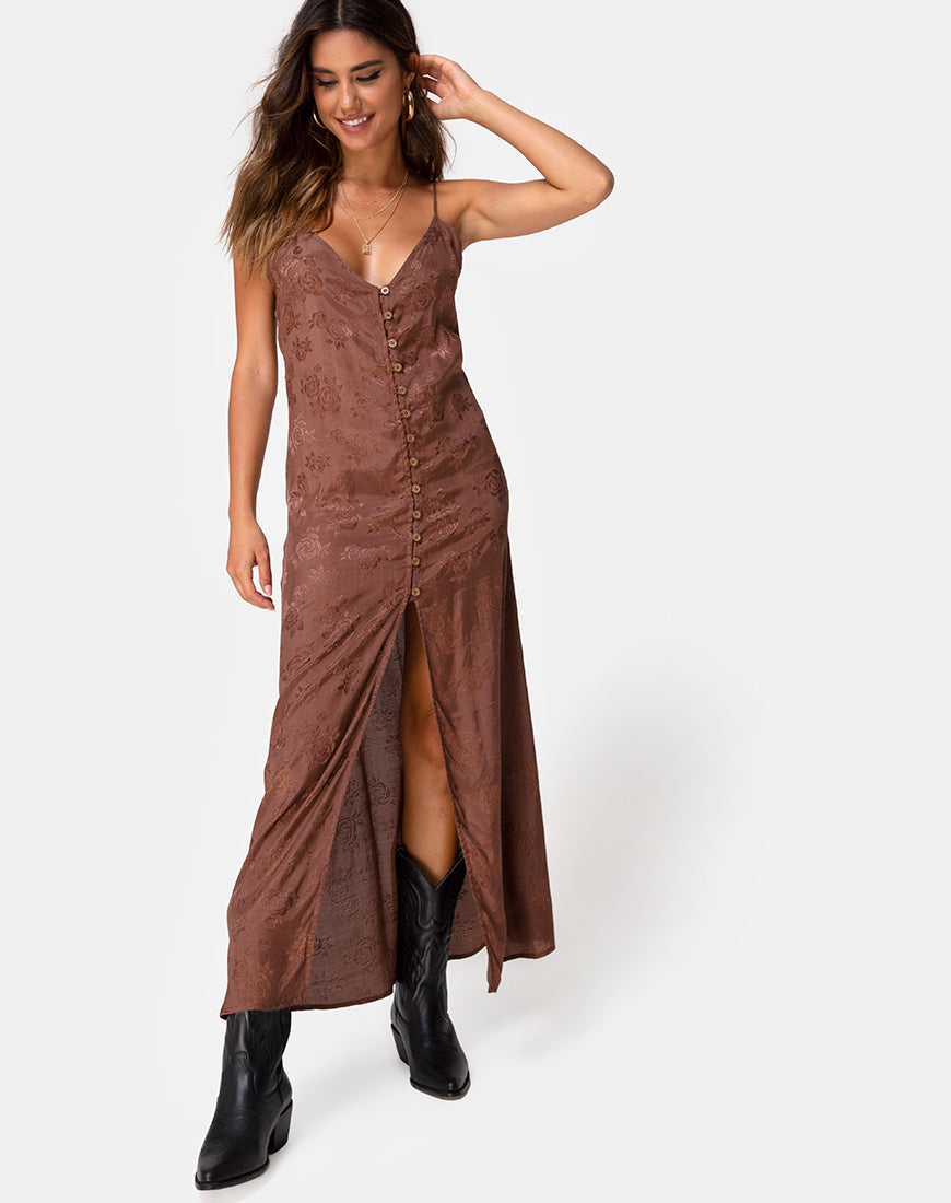 Image of Senia Dress in Satin Rose Chocolate