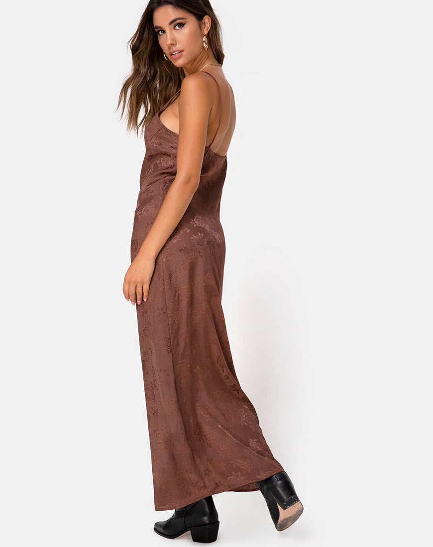 Image of Senia Dress in Satin Rose Chocolate