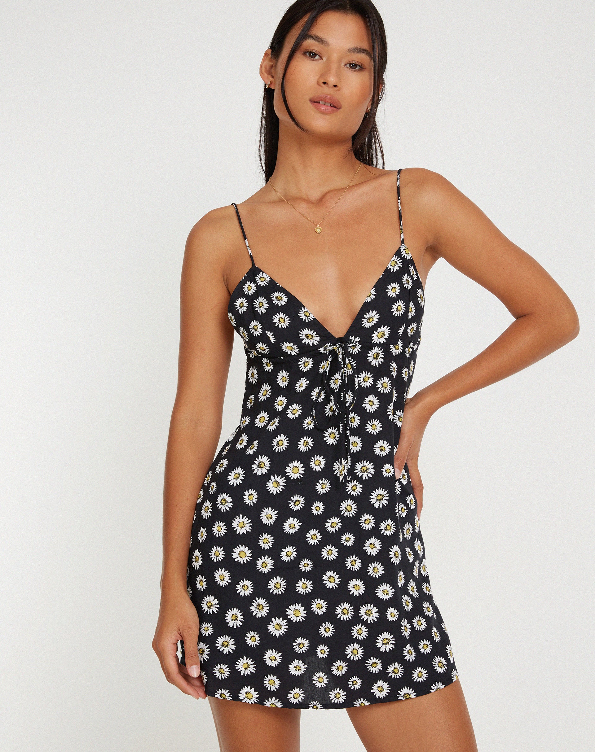 Black Daisy Print Mini Dress Senora motelrocks