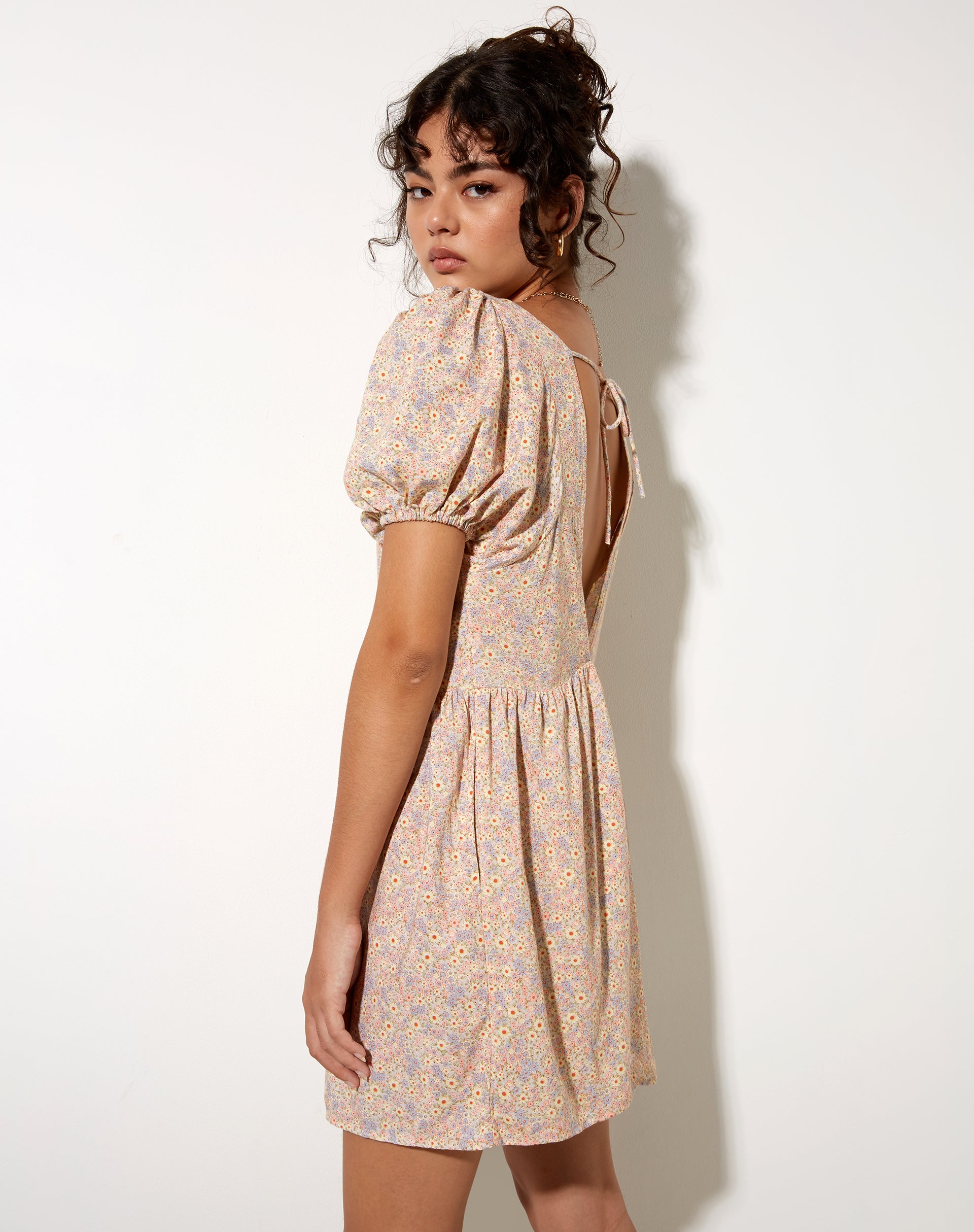 Short Sleeve Nude Floral Mini Dress Senza motelrocks