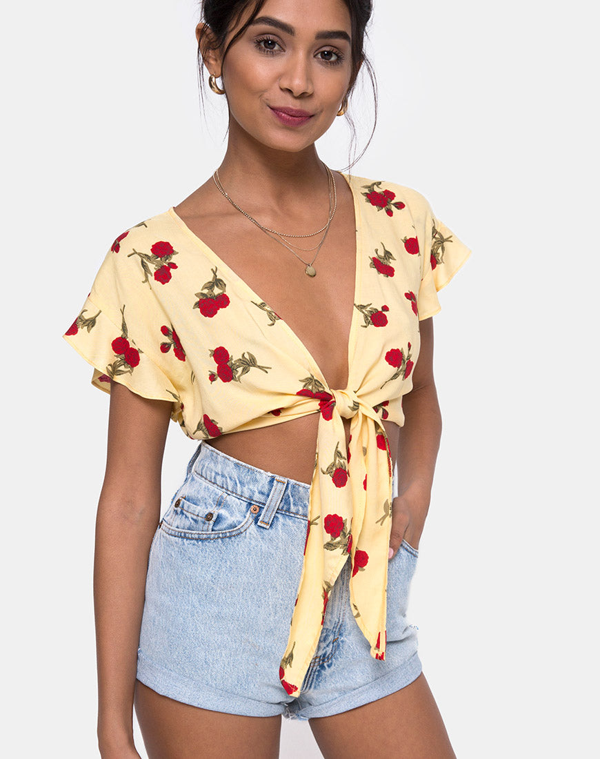 Shae Crop Top in Falling Rose Yellow