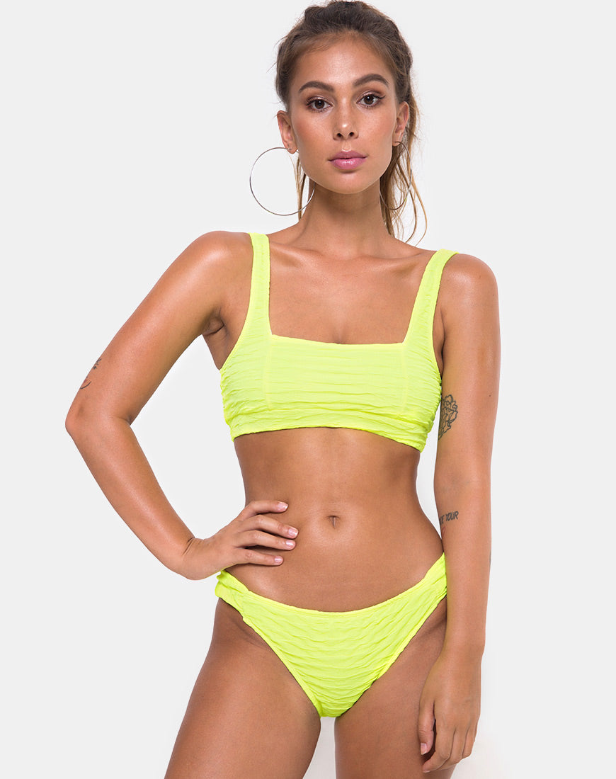 Shani Bikini Top in 80's Crinkle Sour Lime