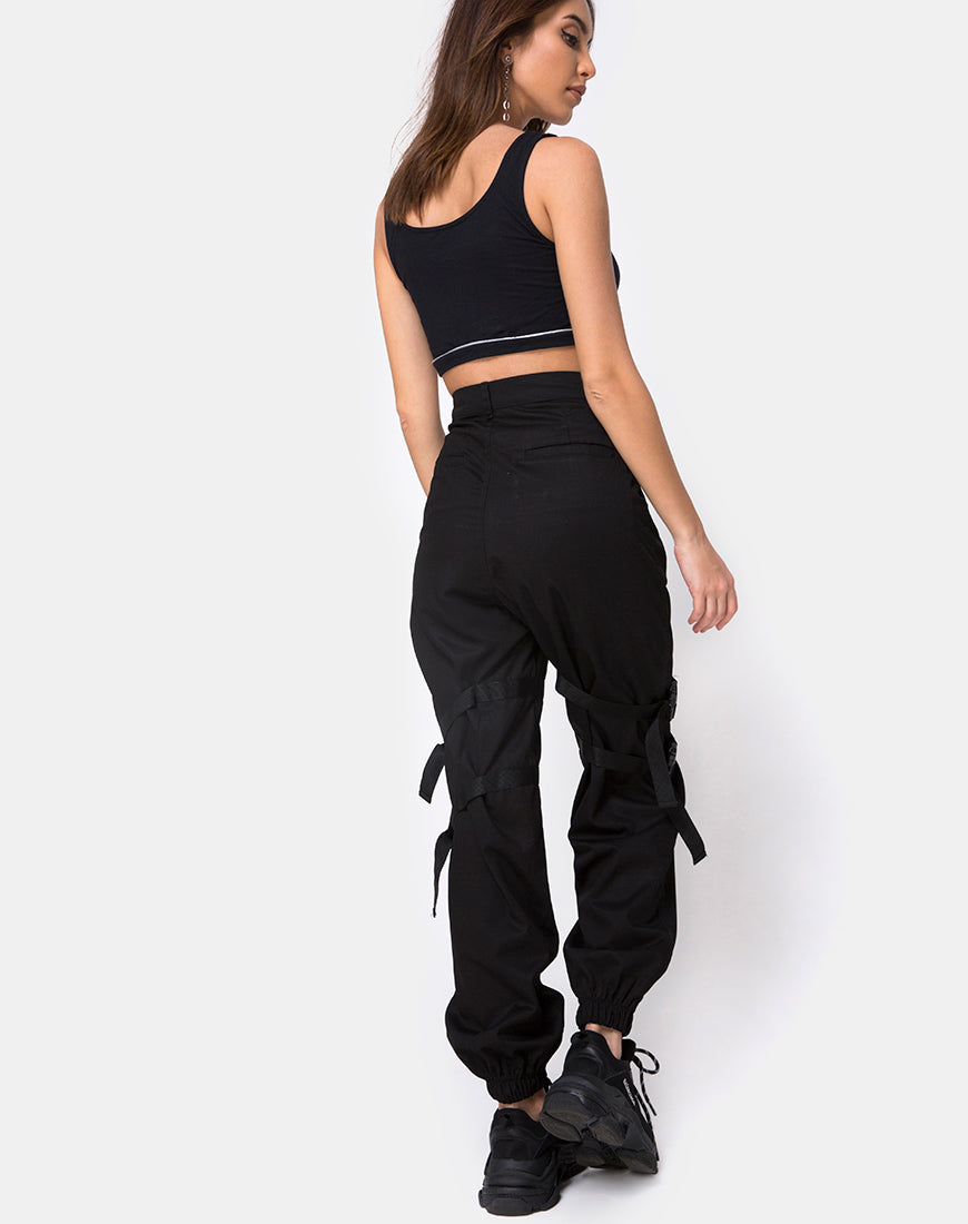 Image of Shano Crop Top in Black With White Piping