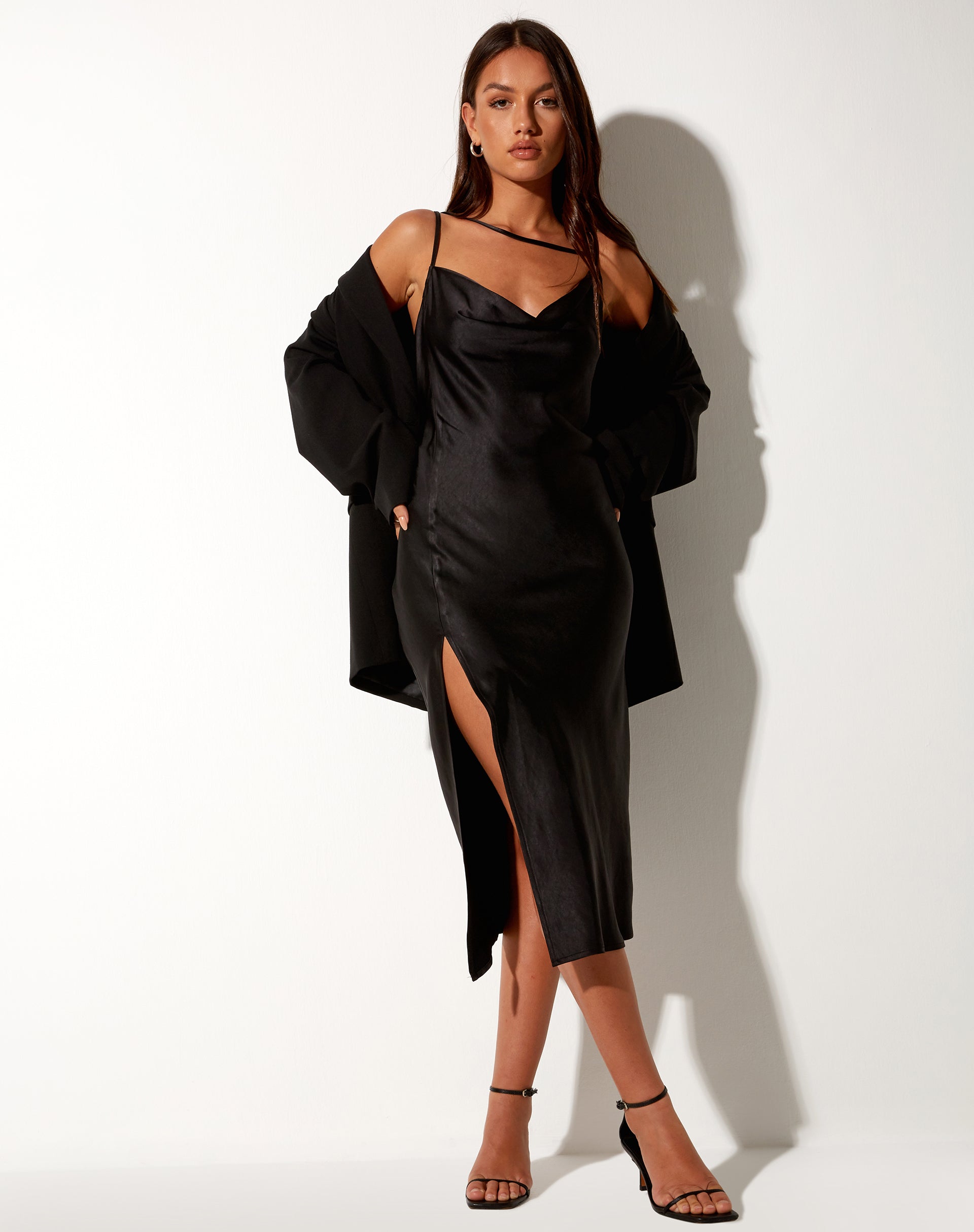 Image of Shantique Midi Dress in Satin Black