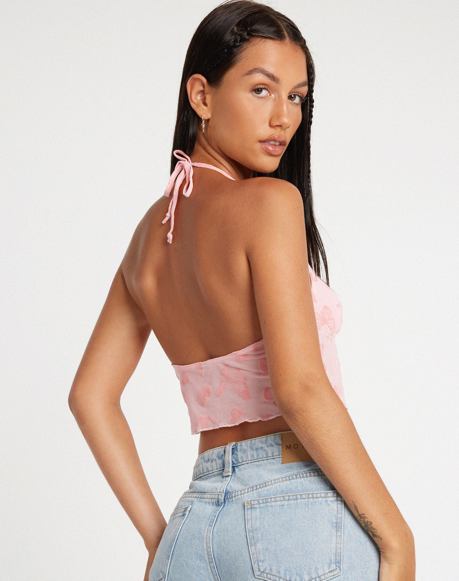 Pink Butterfly Strappy Crop Top | Shara – motelrocks.com