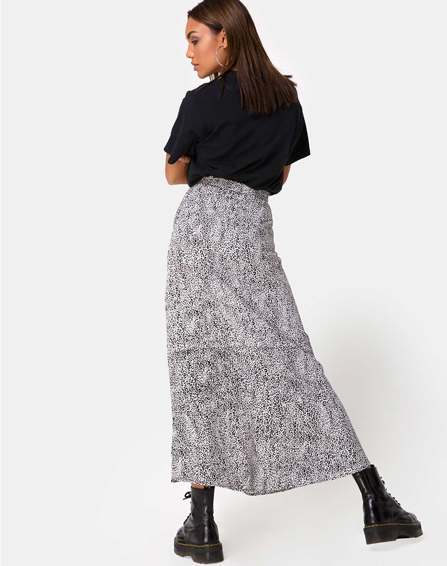 Image of Shayk Midi Skirt in Leo Spot Black and White