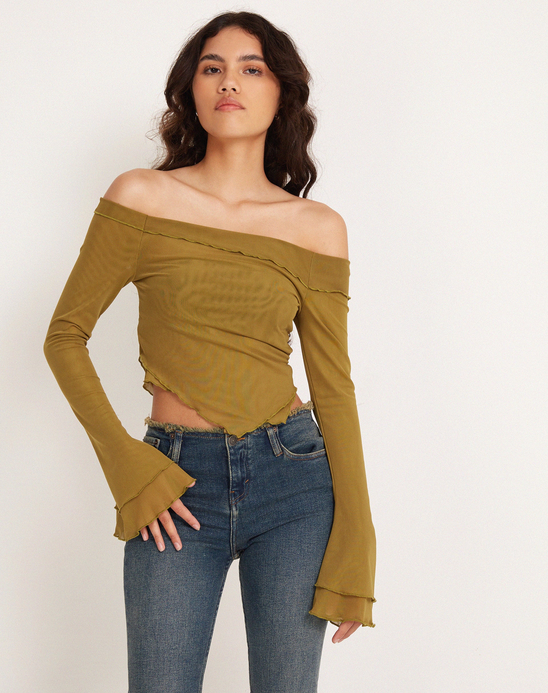 Image of Shenly Bardot Top in Green Moss