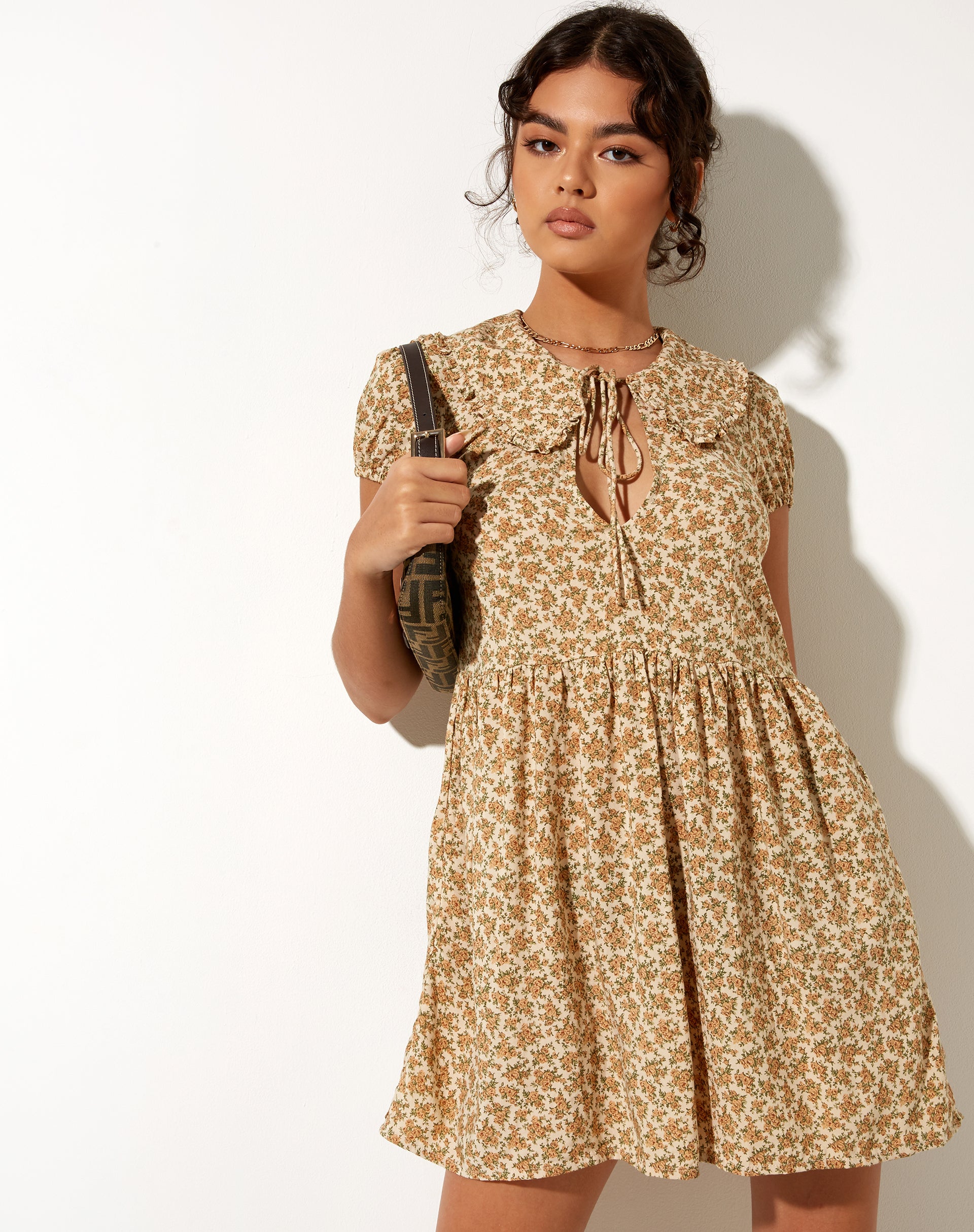 Nude Floral Print Short Sleeve Mini Dress | Shire motelrocks.com Nude Floral Print Short Sleeve Mini Dress | Shire motelrocks.com