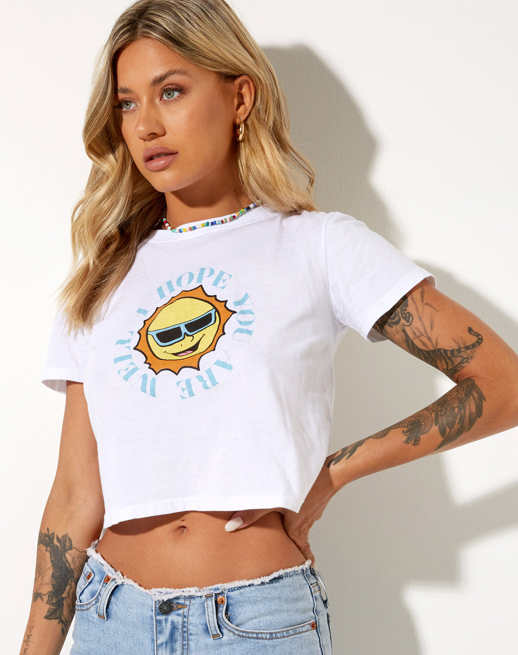 Shrunk Tee in White Retro Sun