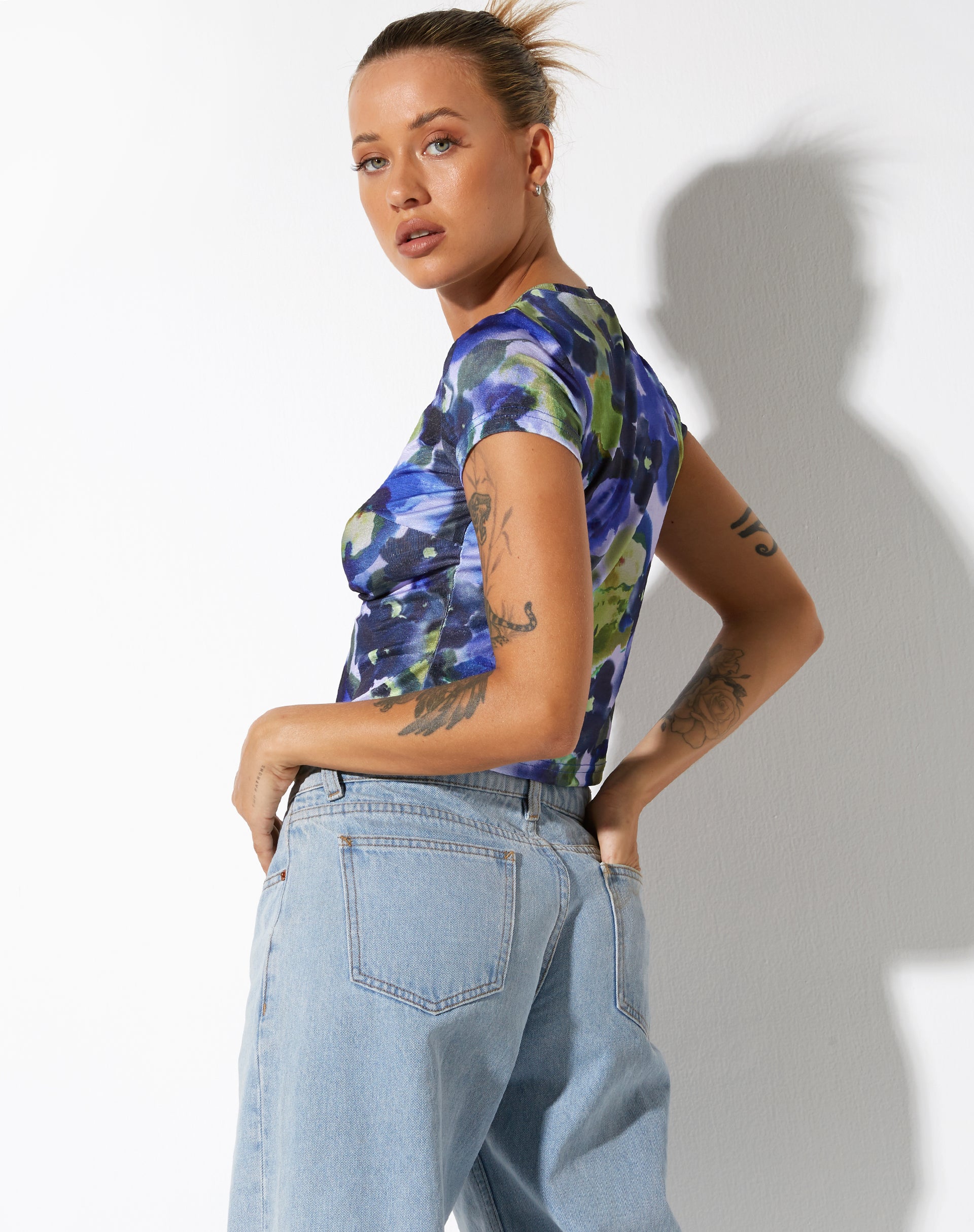 image of Sianda Crop Top in Abstract Watercolour Blue