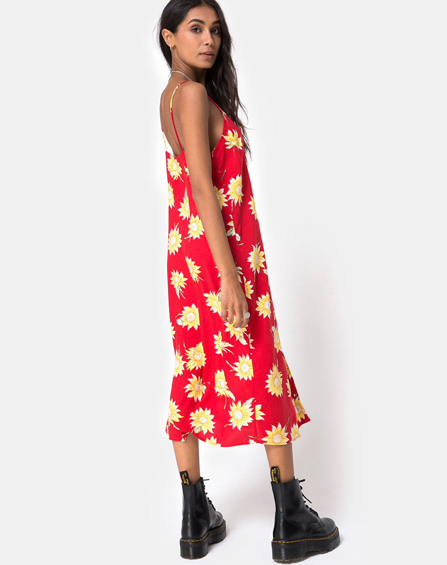 Image of Sini Slip Midi Dress in Sunny Days Red