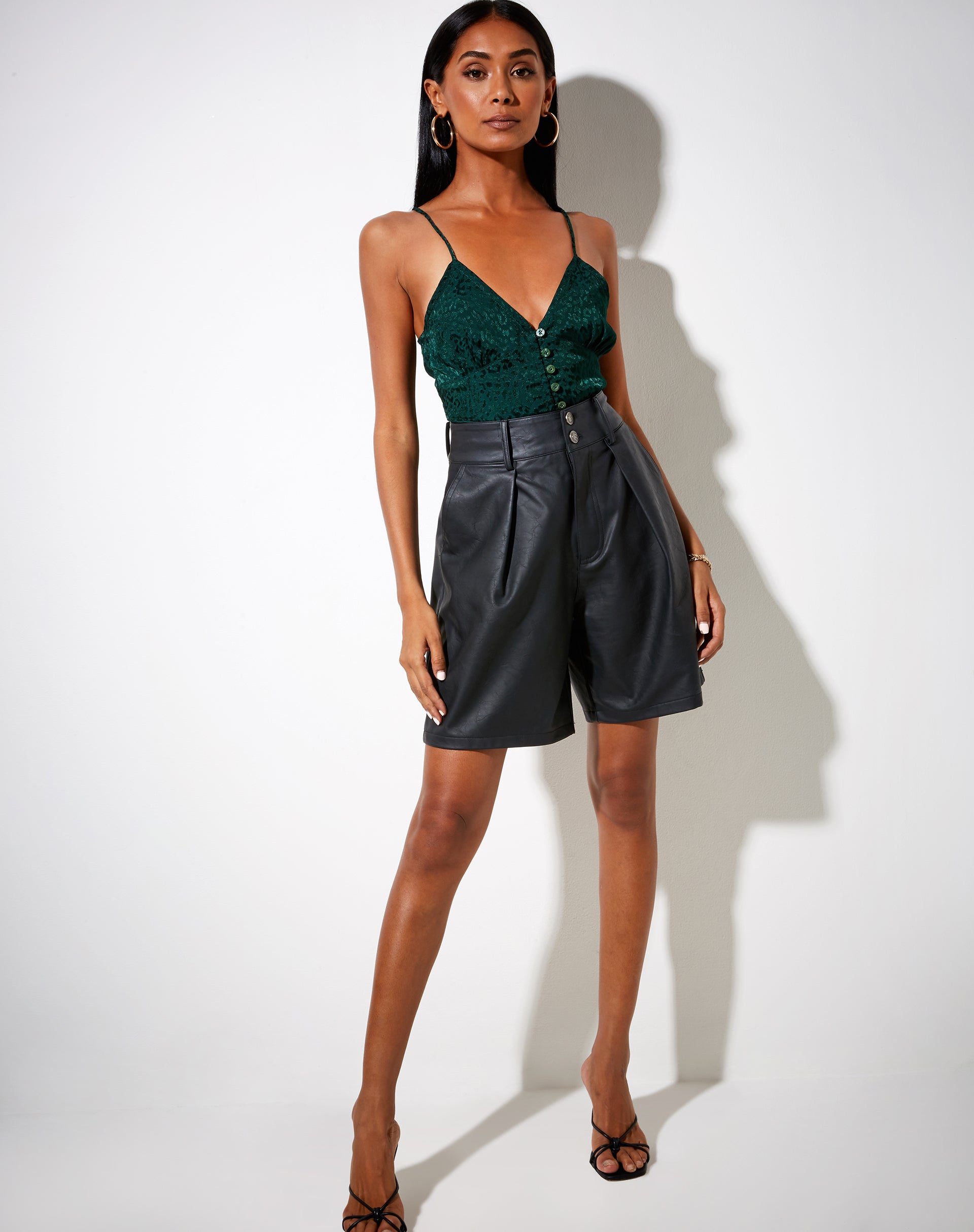 Image of Sipa Crop Top in Satin Cheetah Forest Green