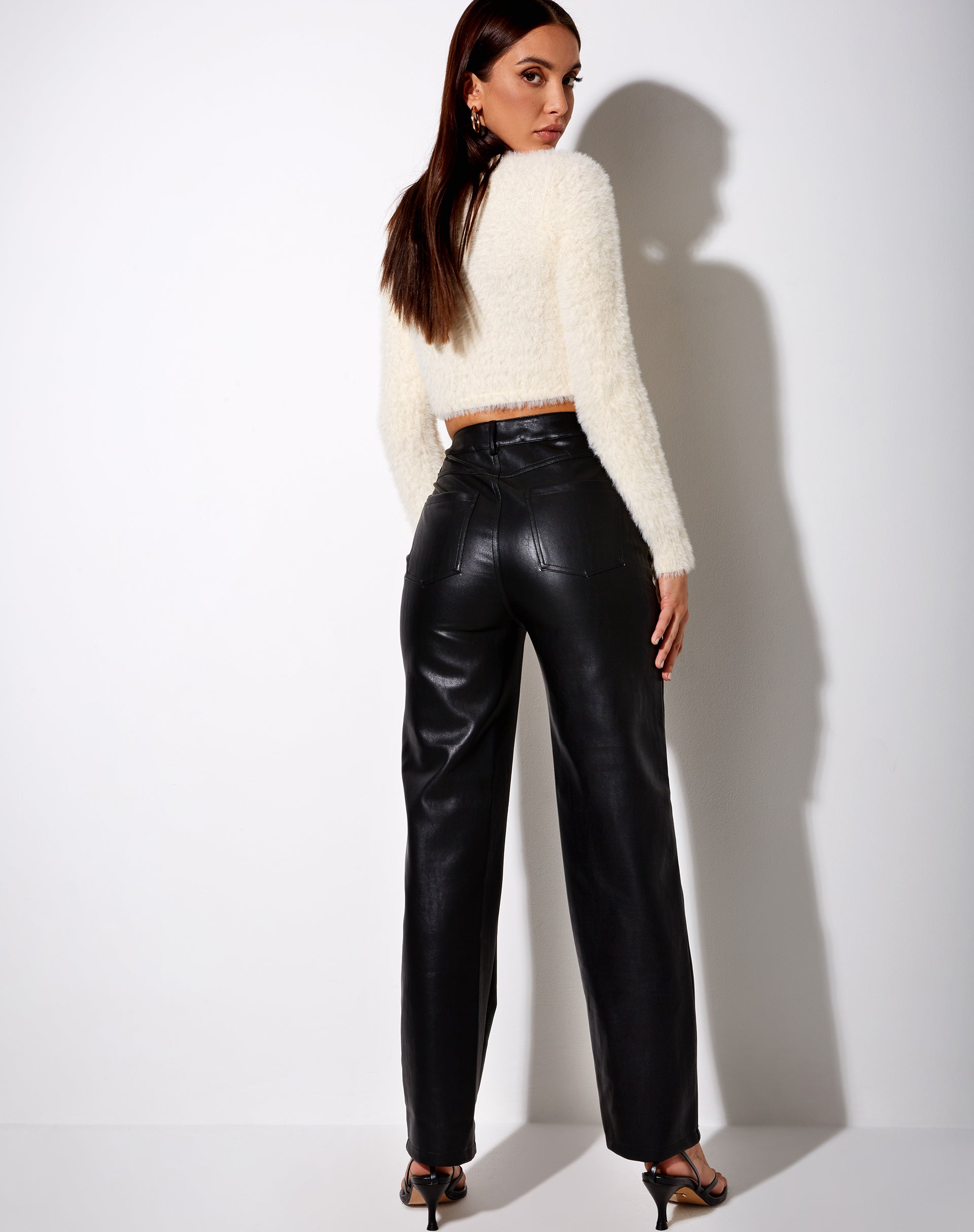 Image of Skinny Cropped Jumper in Furry Knit Cream